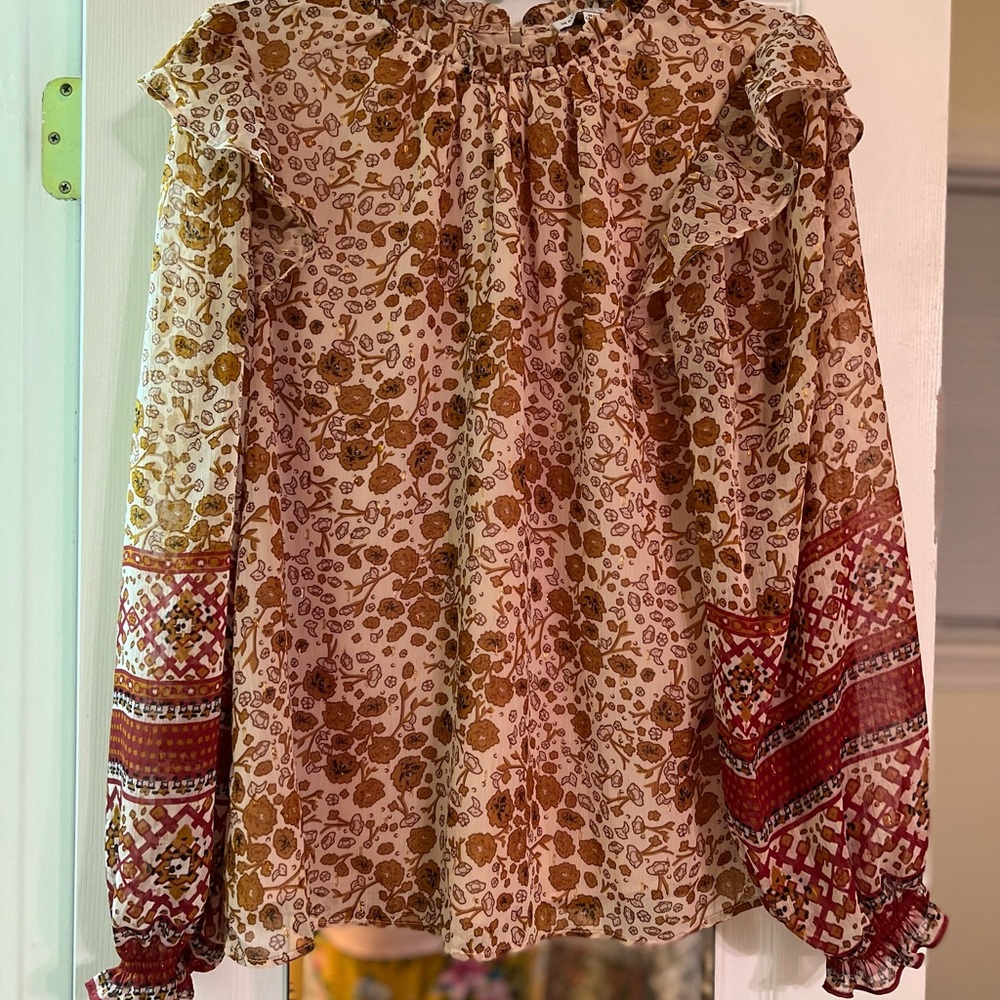 Long Sleeve Top, Gold, Red, Cream w/ Ruffle Sleeve